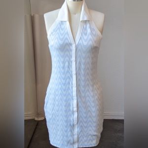 H&M Divided Blue & White Squiggly Chevron Pattern Dress with Collar NWT!!!